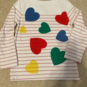Boden Kids Long Sleeve Shirt with Heart and Stripe Design